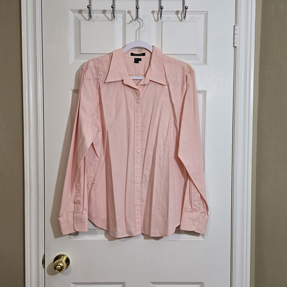 Ralph Lauren Polo Women's Long Sleeve Button Down Top ~ Sz. XL ~ Dusty Pink ~EUC